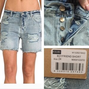 New Ksubi x Revolve Shorts distressed Swiftie denim blue button fly boyfriend